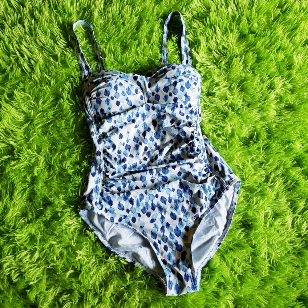 Niptuck one piece swim suit S/4 ruched blue ruched